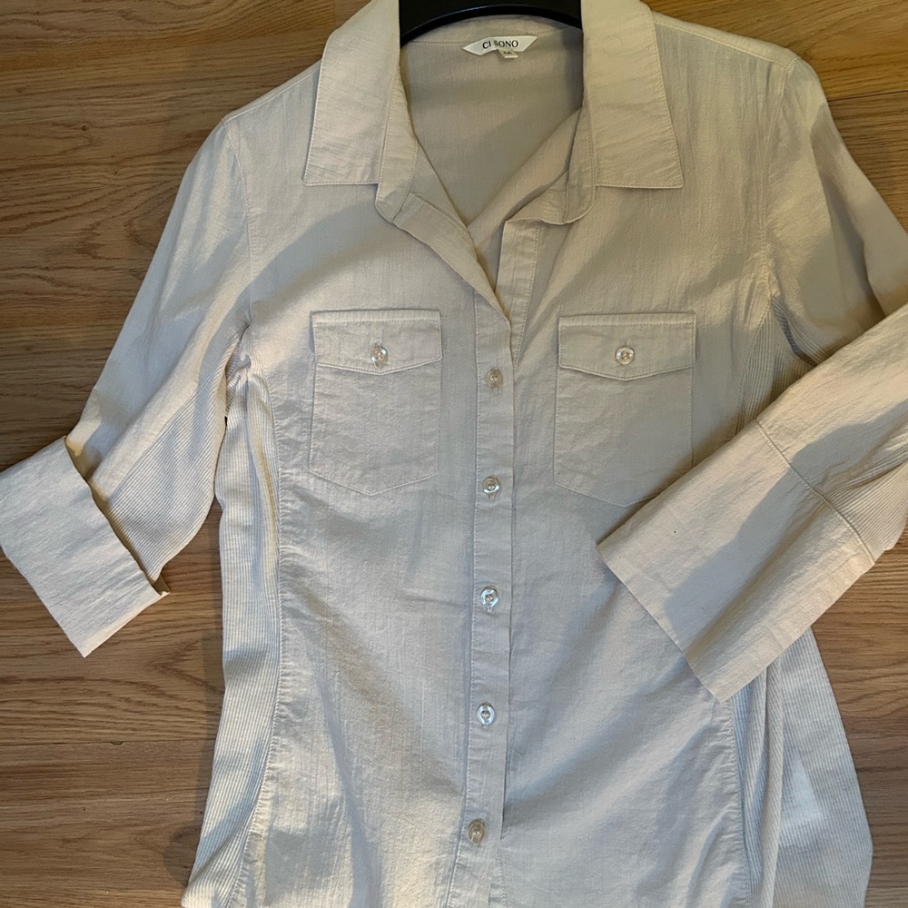 Ivory Button-Up Shirt 3/4 sleeves